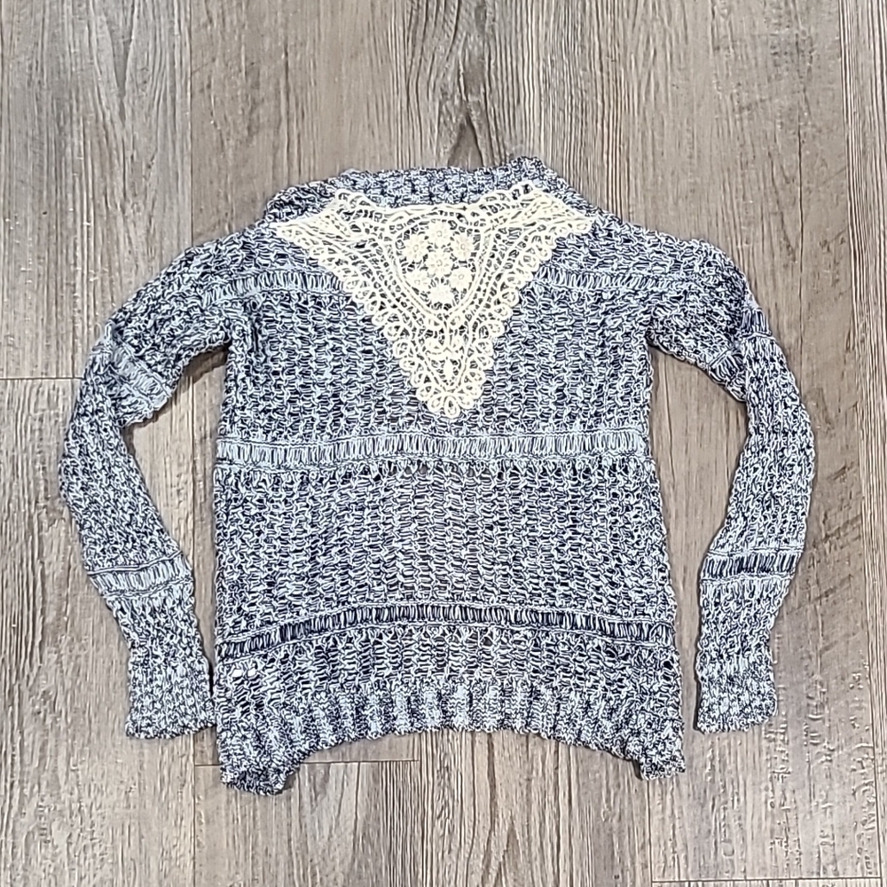 Blue Cardigan Sweater with Lace Accent Size Small